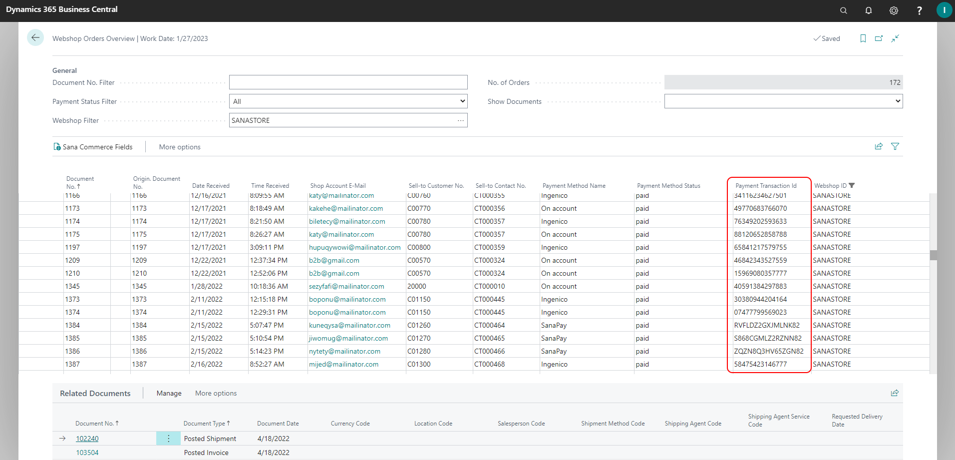 Payment Transaction ID in Webshop Orders Overview